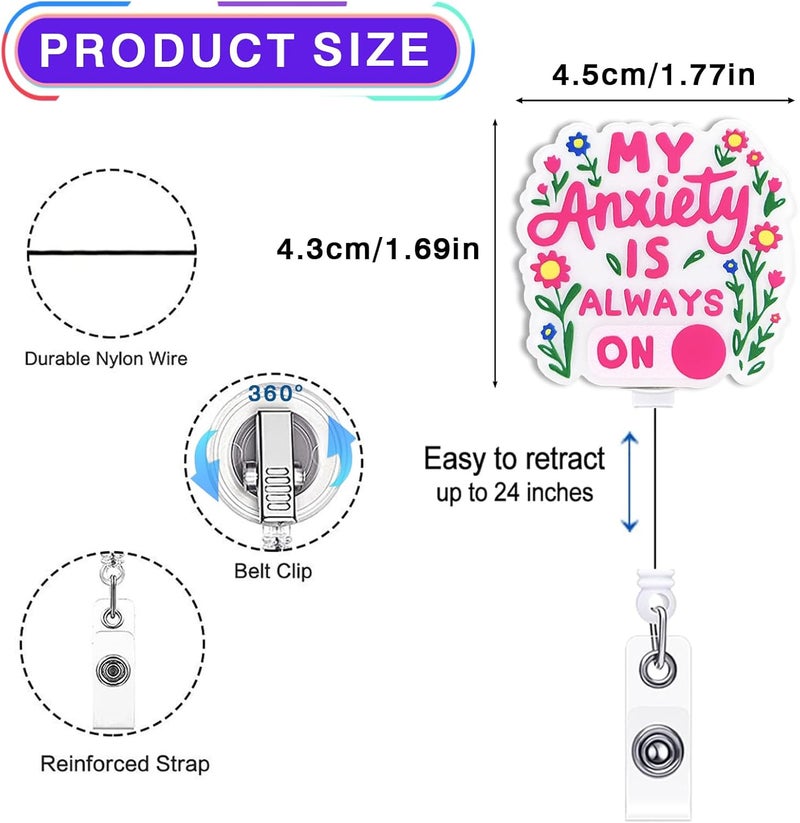 LEBEIGHT My Anxiety is Always On Badge Reel, Funny Retractable Badge Reel for Nurse Nursing Student RN CNA LPN CMA Medical Worker & Teacher, Personalized Nurse Gifts, Anxiety Badge Holder with Alligator Clip - Image 2
